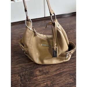 Calvin Klein Tan Leather Hobo Bag with Gold Accents